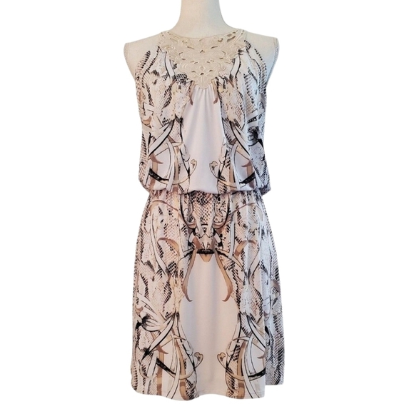 White House Black Market Dresses & Skirts - White House Black Market Halter Snakeskin Print Blouson Dress White Gold Size S